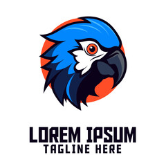 Animal Template Badge Emblem: Parrot Mascot Logo and Blue Bird Icon for Sport and Esport
