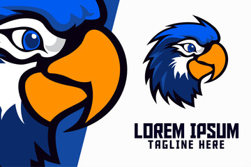 Sport Badge Emblem: Parrot Mascot Logo and Blue Bird Icon in an Animal Template for Esport  © Giu Studios