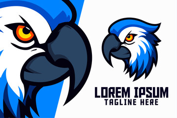 Animal Template for Sport and Esport: Blue Bird Icon and Parrot Mascot Logo as Badge Emblem
