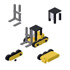 Concept with forklift in isometric style for printing and design.Vector illustration.