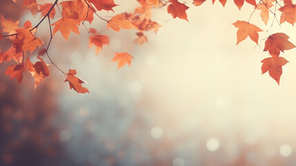 Naklejka na ściany i meble Autumn frame with colored fall leaves in the wind