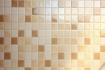 Cream light ceramic wall chequered and floor tiles mosaic background in bathroom | Generative AI