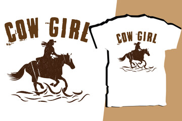 Cow girl retro vintage t-shirt design