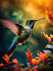 Fototapeta premium Hummingbird in its Natural Habitat, Wildlife Photography, Generative AI