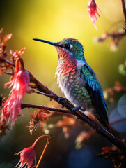 Hummingbird in its Natural Habitat, Wildlife Photography, Generative AI