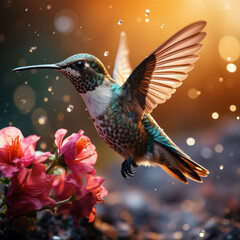 Fototapeta premium Hummingbird in its Natural Habitat, Wildlife Photography, Generative AI
