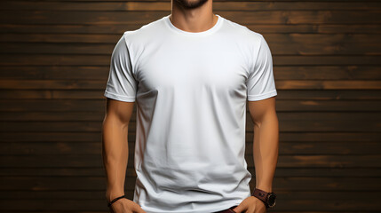 young Male model in a classic white cotton T-shirt