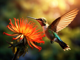 Fototapeta premium Hummingbird in its Natural Habitat, Wildlife Photography, Generative AI