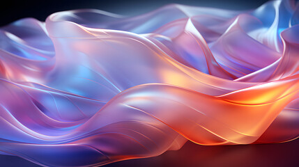 3d render, abstract background of blue and pink satin fabric with waves