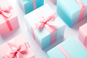 Minimal composition background of pastel pink and blue Christmas gift box. pattern