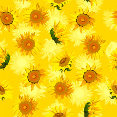 A seamless pattern of Sunflower. vector illustration. flower background.