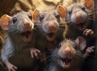 A group of rats looking at the camera