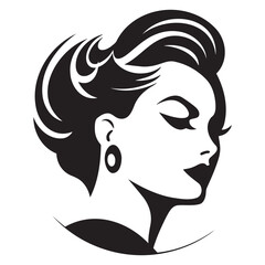 illustration of women short hair style icon, logo women face on white background, vector