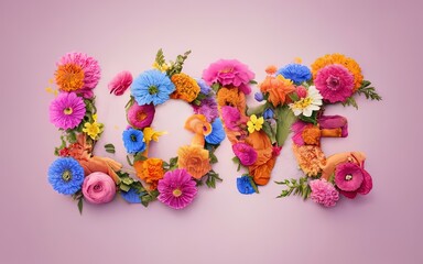 Love text with flowers with Generative AI.