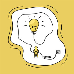 Exchange and search for business ideas. collaborative brainstorming and meeting of creative creative people with light bulb ideas. Vector illustration
