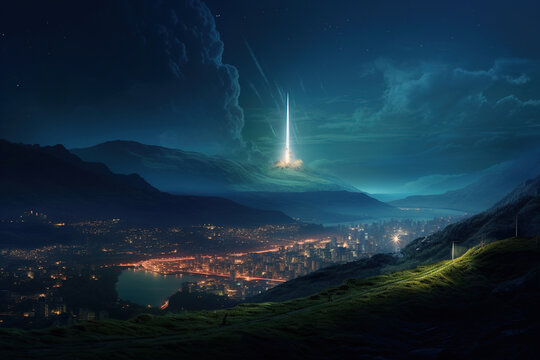 Missile launch at night. The elements of this image furnished