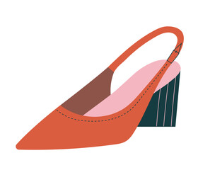 Women shoe with casual heel, footwear for work in office. Isolated vector illustration in flat design