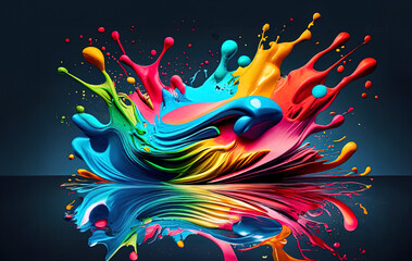 Colorful paint splashing on black background with Generative AI.