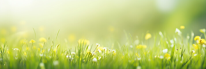 Fresh green grass with blurry background, copy space