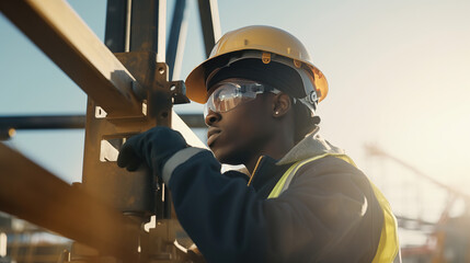 Attractive African American engineer at work on construction site.