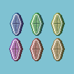 Pixel art sets of grave coffin with variation color item asset. simple bits of coffin on pixelated style 8bits perfect for game asset or design asset element for your game design asset