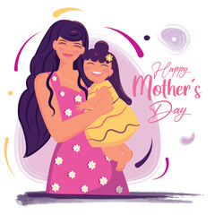 Happy mother character hugging her daughter Mother day Vector