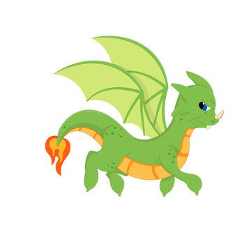 Cartoon happy green dragon.