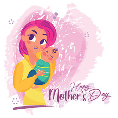 Happy woman character holding a baby Mother day celebration character Vector