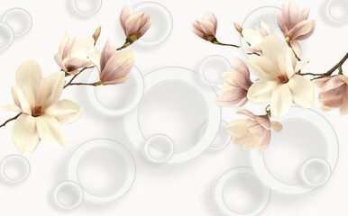 the background pattern in light pink, and sandy colors with two branches of orchids and lots of circles