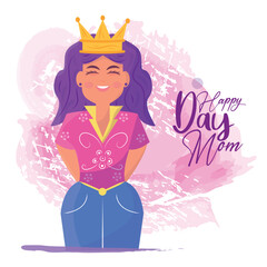Happy girl with a queen golden crown Mother day celebration Vector