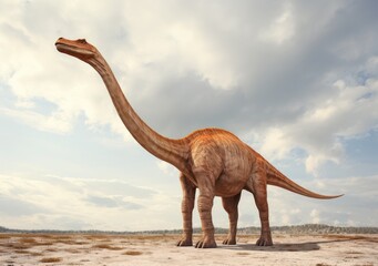a Brontosaurus is dinosaur  in the desert 