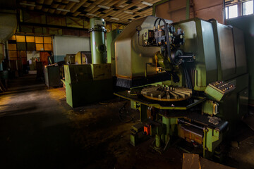Workshop machines inside abandoned factory