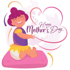 Happy daughter character with a diaper Mother day celebration Vector