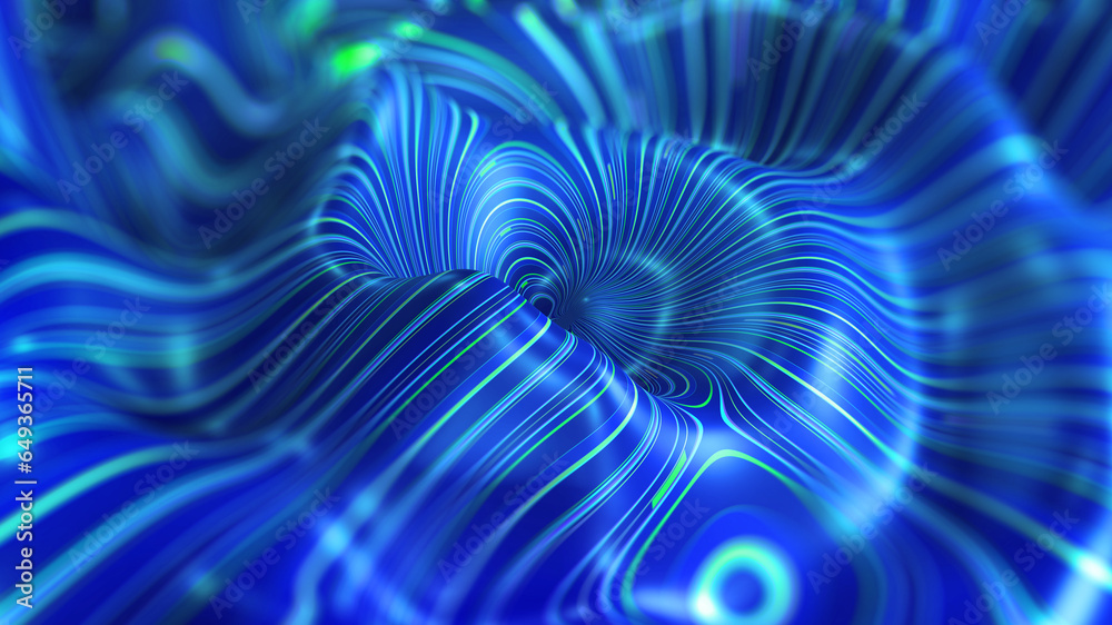 Aufkleber Data floating in the information chaos of structured big data. Technology space strings, information flow, abstract funnel 3D illustration