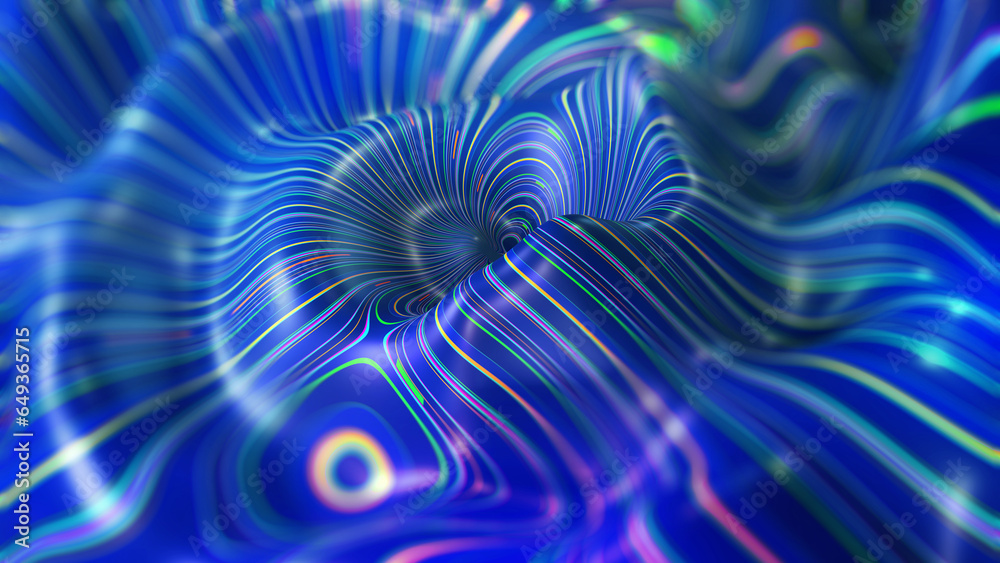 Aufkleber Data floating in the information chaos of structured big data. Technology space strings, information flow, abstract funnel 3D illustration