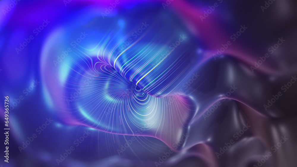Poster Fluid space, wavy flow, strings of the universe 3D illustration. Soaring Data Orbit