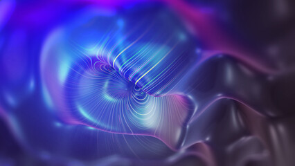 Fluid space, wavy flow, strings of the universe 3D illustration. Soaring Data Orbit