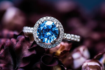 Naklejka premium Close up of a ring with natural blue gem stone, jewellery 
