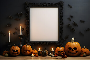Halloween Blank frame, Halloween Interior Artwork Wood Frame Mockup