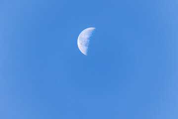 Waning moon in daylight and blue sky