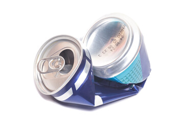 Empty crumpled can from energy drink or beer