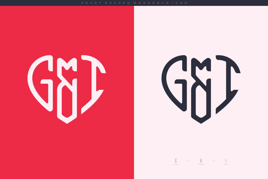Initial GI letters with red heart and love logo flat icon monogram concept