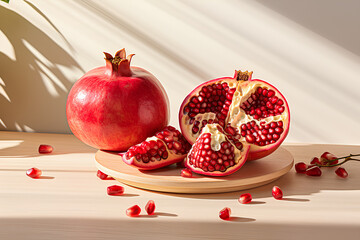 Pomegranate fresh fruit on table food shot magazine style