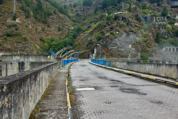 Presa Grandas de Salime arc concrete dam. Camino Primitivo way. 