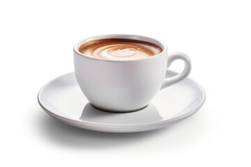 white cup of fresh hot coffee on white background
