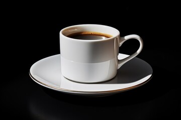 white cup of fresh hot coffee on black background