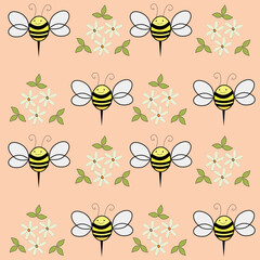 Cute Honeybee With flowers backgrounds