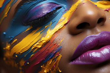 face of a woman with colorful makeup  - obrazy, fototapety, plakaty