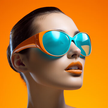 Fashionable woman wearing brightly colored glasses