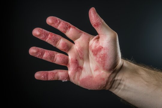 Male hand with eczema on the skin, close-up.